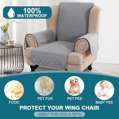 Turquoize 100% Waterproof Wing Chair Cover Wing Chair Slipcovers, Dove Gray - Image 2
