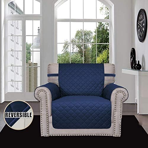 Easy-Going Reversible Couch Cover, Small Chair, Navy/Ivory - Image 2