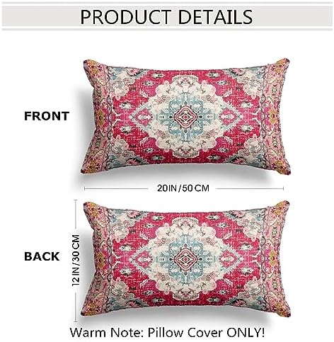 Snycler Boho Throw Pillow Covers 12x20 inch Set of 2 Boho Rug Carpet Double Sided Pattern Cotton Soft Pillow Case Cushion Cover Pillowcase for Couch Sofa Bed Decorative (Red) - Image 2