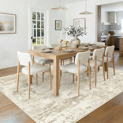 RELEANY Washable 8'x10' Abstract Area Rug for Living Room Cream Beige - Image 2