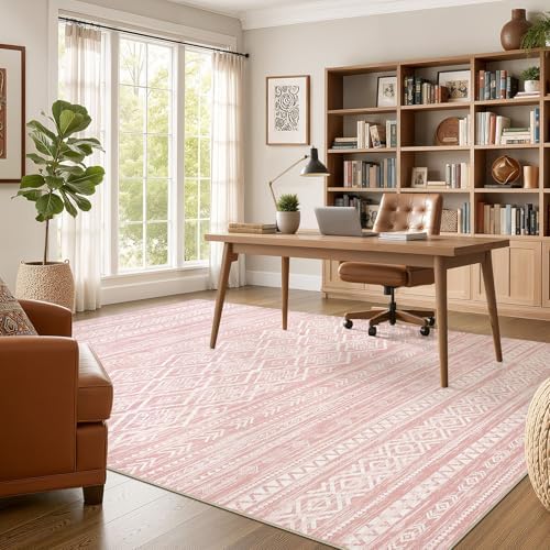Nakagishi Area Rug Living Room Rugs: 5x7 Large Soft Machine Washable Boho Moroccan FarmNeutral Stain Resistant Indoor Floor Carpet for Bedroom Under Dining Table Home Office Decor-Pink - Image 5