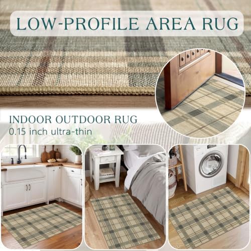 Front Door Mat Outside Entrance - 2x3 Taupe Beige Tartan Plaid Rug - Image 5