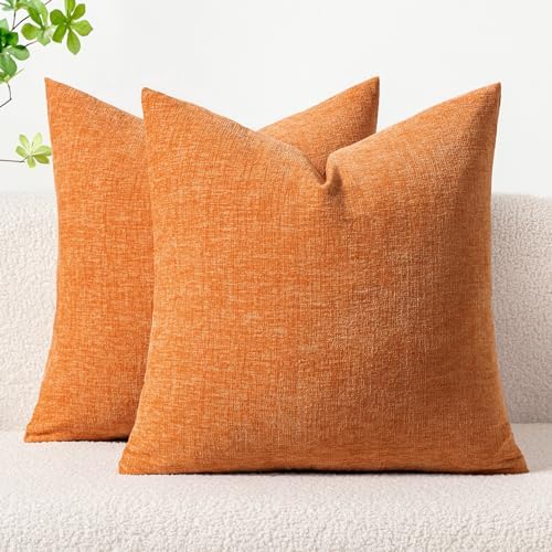 MIULEE Soft Chenille Fall Throw Pillow Covers Orange 16x16 Inch Pack of 2 by MIULEE