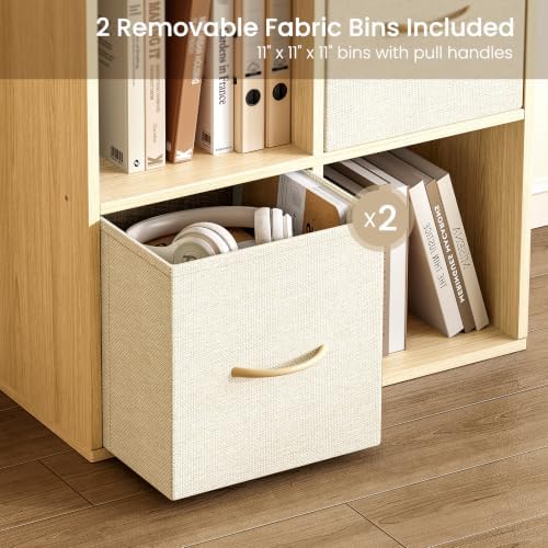 EXPERLAM 4 Cube Storage Organizer - Solid Wood Bookshelf with 2 Storage Bins, Cube Shelf with 2 Removable Back Panels, Vertical or Horizontal Bookcase, Open Book Shelf for Bedroom, Living Room, Office - Image 4