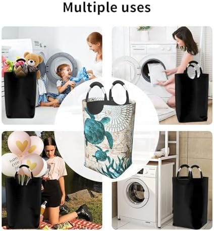 LIBIFALL Vintage Sea Turtle Large Laundry Basket Beach Decor Laundry Hamper Bag Collapsible Laundry Baskets Clothes Hamper with Handles Ocean Storage Baskets For Bathroom Family 50L - Image 6