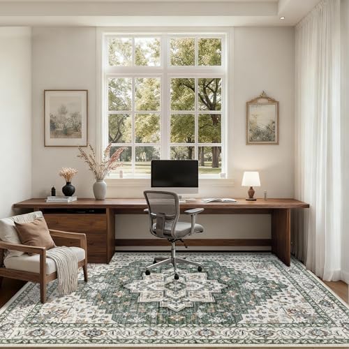 3x5 Area Rugs Living Room: Washable Rug for Bedroom Green Ivory - Image 5