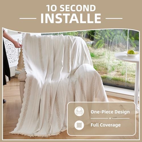 Couch Cover for Dogs Washable Sofa Cover, Sectional Couch Covers, Sofa Covers for 2 Cushion Couch, Non Slip Stripe Sofa Slipcovers Furniture Protector (Beige, 91 * 71) - Image 5
