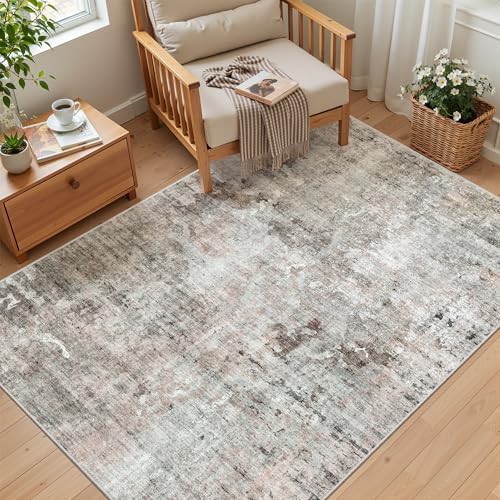 Soalmost Abstract 3x5 Rugs, Small Kitchen Entryway Area Rug Pink/Grey - Image 4
