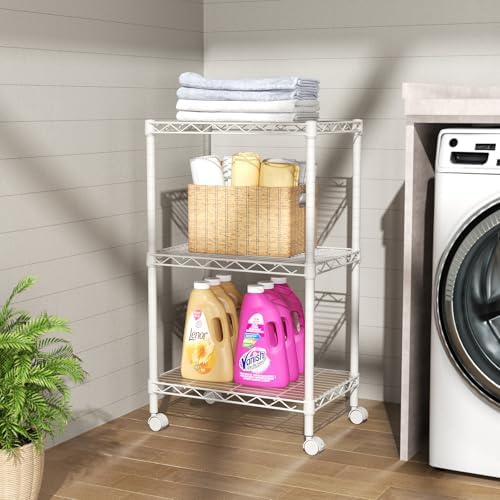 SINGAYE 3 Shelves Storage Shelf Wire Shelving Unit Metal Adjustable Wheels - Image 7