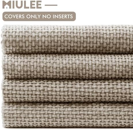MIULEE Soft Decorative Chenille Pillow Covers Khaki 18x18 Pack of 4 - Image 6