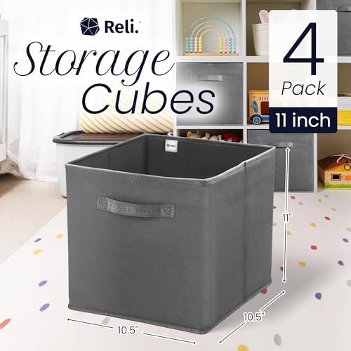 Reli. Storage Cubes (4 Pack) | Dark Gray Fabric Cube Bins 11"x11" - Image 2