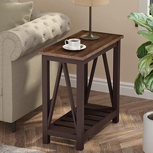 ChooChoo Farmhouse End Table, Rustic Vintage Narrow End Side Table with Storage Shelf for Small Spaces, Nightstand Sofa Table for Living Room, Bedroom Espresso 2 Pack - Image 4