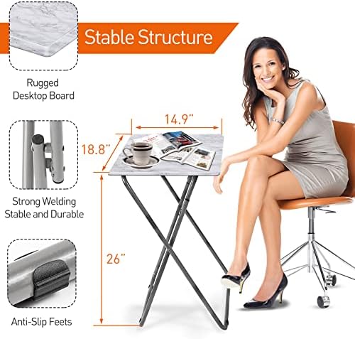 Garden 4 you Tv Trays, Folding Tray Table, Dinner Tray Table with No Assembly Required&Sturdy, Foldable Snack Eating Trays Table for Living Room, 15 x 18.9 x 26 in(White Marble,1PC) - Image 3