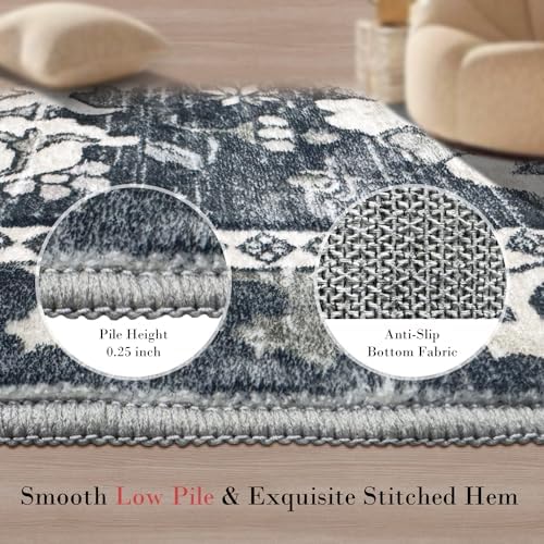 RUGSURE Washable Area Rugs - Perfect for Living Room, Bedroom, Kids Room, Nursery - Stain & Water Resistant Non-Slip, Pet & Child Friendly, Vintage Tribal Area Rugs (Grey, 2'6'' x 8') - Image 4