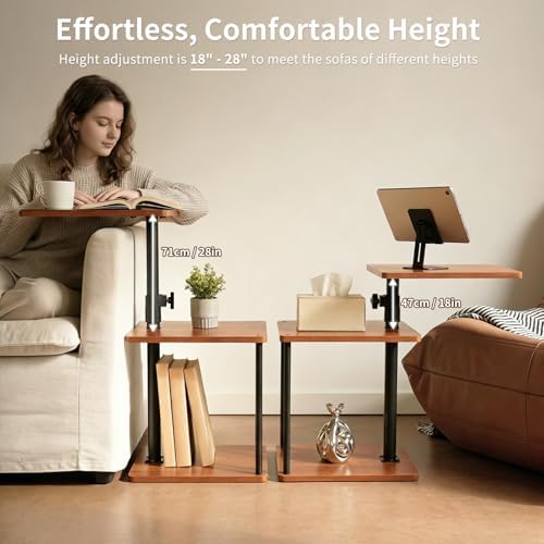 Rolling Side Table with Wheel for Living Room, Adjustable Height Swivel End Table for Different Seating Types, Ideal for Couch, Sofa, Recliner and Living Room, Natual Solid Wood - Image 4