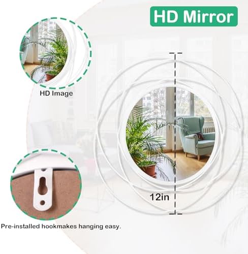 3 Pack Circle Mirror Wall Decorative Metal Wall Mirror, Art Small Round Wall Home Mirror, Decor Living Room Bedroom Bathroom Entryway 12" White - Image 7
