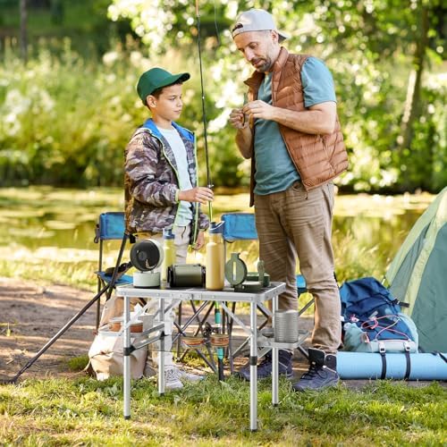 Titanker Folding Camping Table Small 2ft, Small Camp Table Portable with Side Racks & Storage Net, Folding Picnic Beach Table Portable, Car Camping Essentials, Aluminum Light Solid, Silver - Image 2