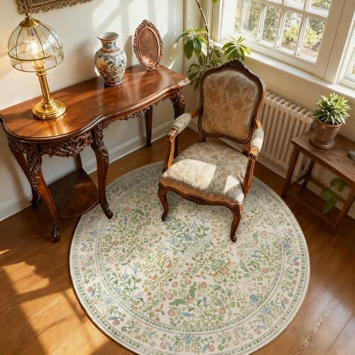 Washable Round Rugs for Bedroom 4ft: Living Room Rug Stain Resistant Non Slip Low Pile Ultra Soft Faux Wool Small Circle Rugs for Kitchen Entryway Nursery Dorm Home Office Bathroom Entrance Indoor - Image 2