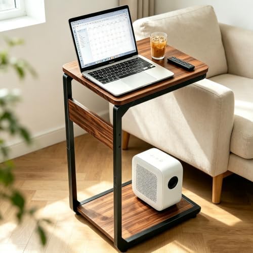 Wood Pedestal Small Sofa Side Table for Couch, C Shaped End Table ET-YB-BR1 - Image 4
