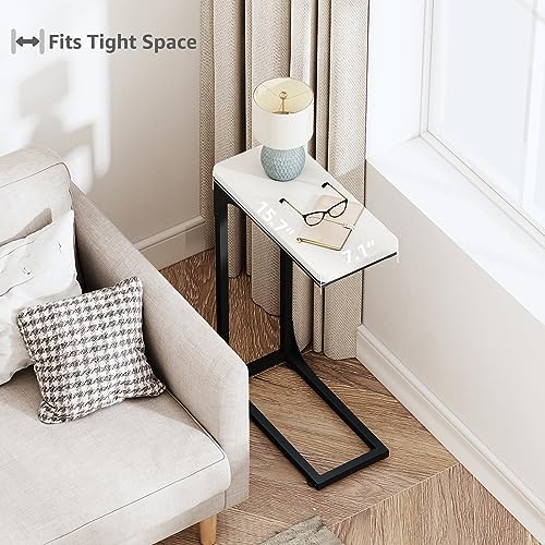 QEEIG Narrow C Shaped Side Table Set of 2 Living Room Sets Slim Couch Tray Tables Skinny Thin Small Modern 7 inch Width, White and Black (017-18WB) - Image 4