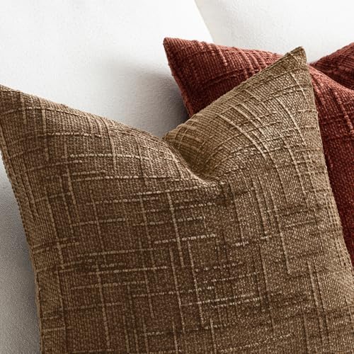 MIULEE Chenille Textured Fall Throw Pillow Covers Toffee 20x20 Set of 2 - Image 3