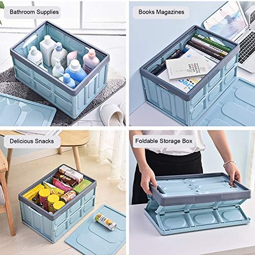 Lidded Storage Bins 2 Pack 30L Collapsible Storage Box Crates Plastic Tote Storage Box Container Stackable Folding Utility Crates for Clothes, Toy, Books ,Snack, Shoe, and Grocery Storage Bin-Blue - Image 7