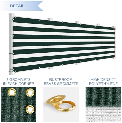 E&K Sunrise 3' x 249' Balcony Privacy Fence Screen Cover with Zip Ties Outdoor Screen Fence UV Protection for Deck Patio Backyard Apartment Pool Porch (Green White Strip) - Image 4
