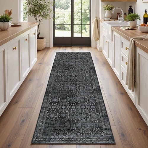 Rugxara 2x6 Washable Runner Rug for Hallway Kitchen Entryway, Black by Rugxara