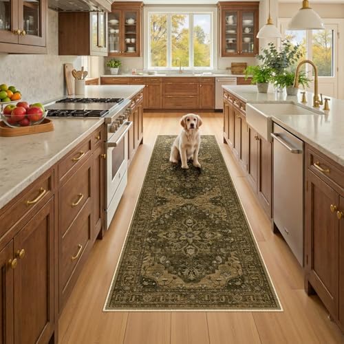 RELEANY Washable Area Rug, Runner 2'6"x8', Brown/Dark Brown by RELEANY