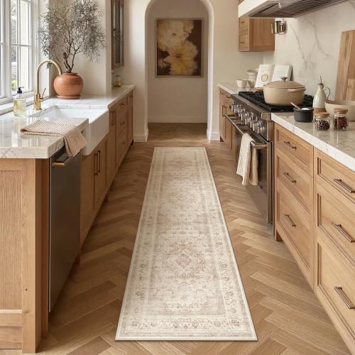 2x8 Beige Washable Runner Rug Non Slip Vintage Carpet - Image 2