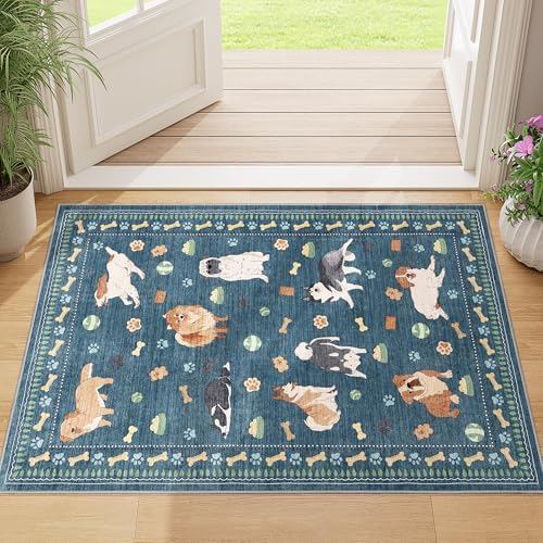 DUKINO 2x3 Bathroom Rugs, Washable Dog Kitchen Rug Non Slip, Blue - Image 3