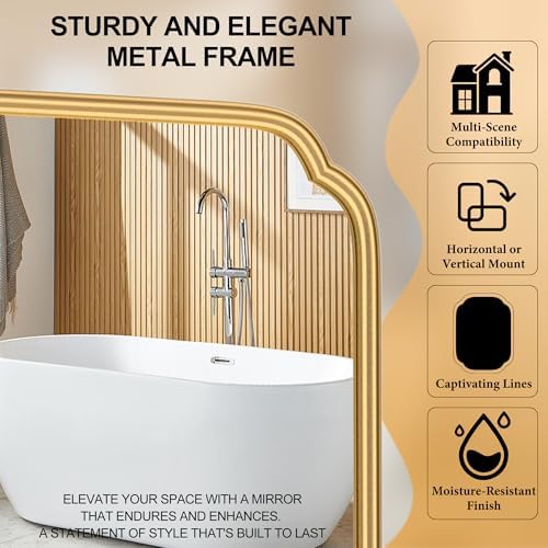 Ferytange 28"x36" Gold Bathroom Mirror with Rustproof Metal Frame, Modern Rounded Corner Wall Mirror for Vanity Over Sink, Horizontal/Vertical Hanging - Image 5