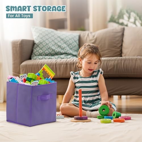 4E's Novelty 6 Pack 11 Inch Pastel Color Storage Foldable Cube Bins, Colorful Boho Storage Baskets For Nursery, Kids Room, Fabric Baskets For Toys, Clothes, Classroom Organization and Storage - Image 3