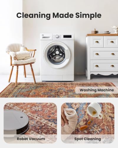 AMADA HOMEFURNISHING 5x7 Area Rugs, Washable Living Room Rug Low-Profile with Non-Slip Backing & Durable Edge Binding, Vintage 5x7 Rugs for Living Room, Bedroom, Dining Room - Image 6