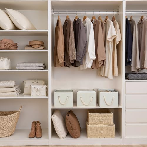 StorageWorks Storage Baskets for Shelves, Foldable Fabric Closet Storage Bins with Handles, Fabric Storage Bins Clothes Organizer, Beige, White & Ivory, 6-Pack, Large - Image 2