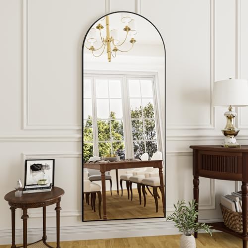Rowjut Full Length Mirror Arched Floor Length Mirrors, 71"x26" Large Full Body & with Stand & Arch Wall Mounted & Standing Mirror for Bedroom Living Room, Aluminum Frame, Black - Image 3
