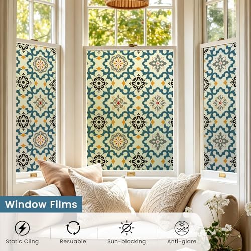 DKTIE Window Privacy Film Moroccan Tile Pattern, 17.7in X 78.7in - Image 2
