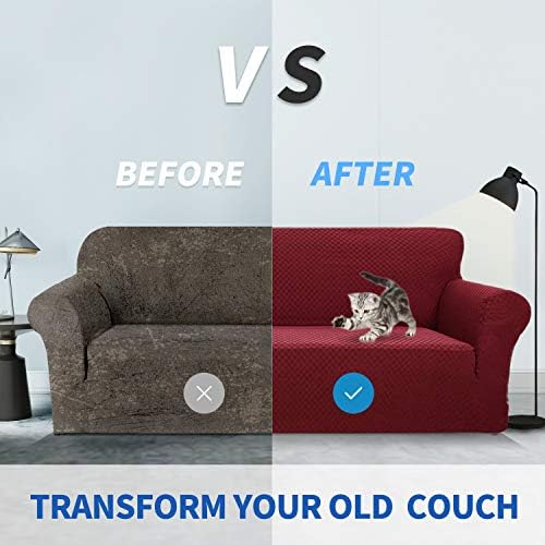 ZNSAYOTX 1 Piece Jacquard Couch Covers for 3 Cushion Couch High Stretch Sofa Cover for Pets Dogs Anti Slip Extra Large Sofa Slipcovers Furniture Protector (XL Sofa, Wine Red) - Image 4