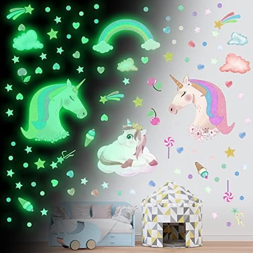 Glow in The Dark Unicorn Wall Stickers Decals, Removable Dots Stars Decals for Ceiling, Luminous Rainbow Wall Decal for Nursery, Room Decor Boys Girls Bedroom Playroom - Image 2
