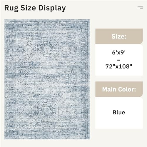 Soalmost 6x9 Area Rug for Living Room Washable Rugs Non-Slip Blue - Image 3