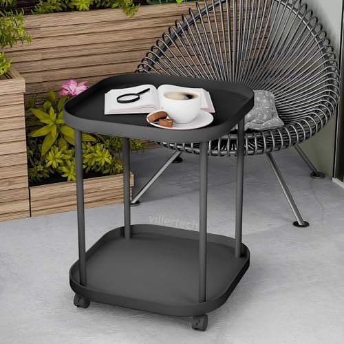 Side Table with Wheels, 2-Tier End Table Small Night Stand - Image 4
