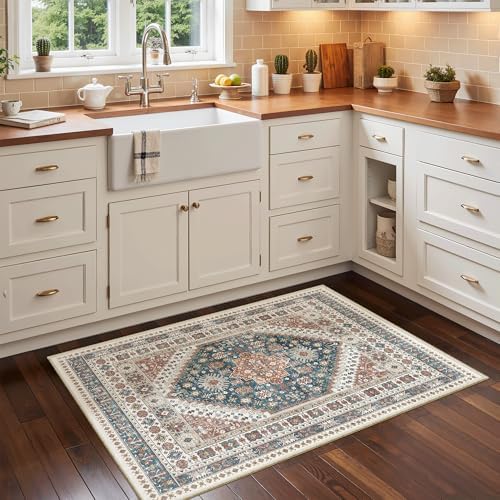 Madane Washable Area Rug 2x3 Small Entryway Rugs Non-Slip, Navy Blue by Madane