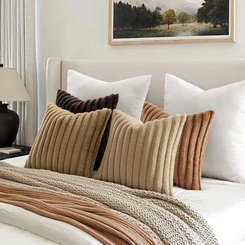MIULEE Fall Faux Fur Plush Decorative Throw Pillow Covers 20x20, Dark Brown - Image 5