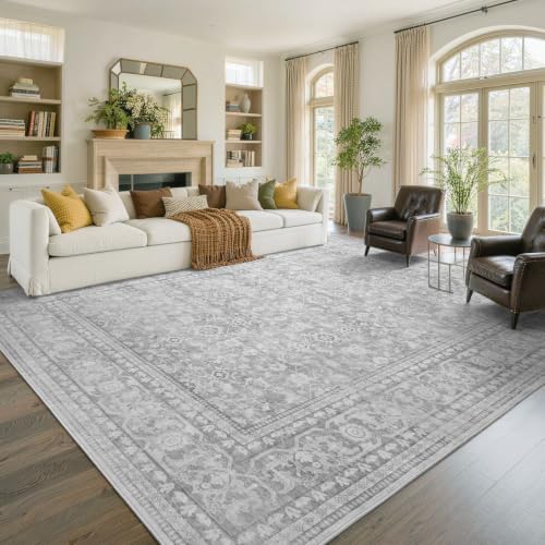 8x10 Ft Large Area Rugs for Living Room, Soft Non-Slip Machine Washable Rug, Vintage Stain Resistant Carpets for Bedroom Nursery Dining Room Home Decor (Grey) by Lo%CC%80utiRootHome