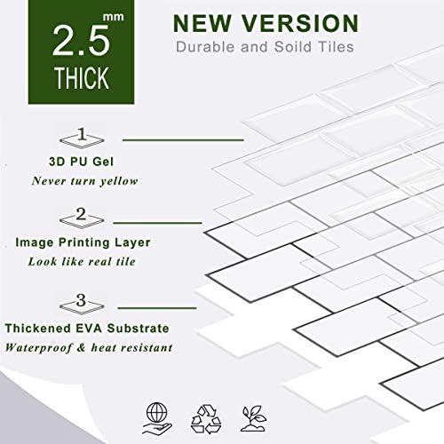 STICKGOO 10-Sheet Backsplash Peel and Stick Subway Tile, Self Adhesive Vinyl Wall Tiles, Stick on Backsplash for Kitchen and Bathroom(Thicker Design, White with White Grout) - Image 6