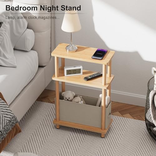 Apicizon Narrow Side Table with Fabric Basket, 3-Tier End Table, Natural - Image 6