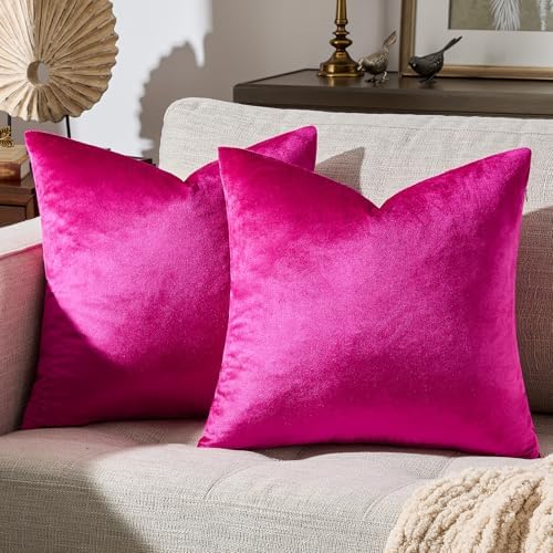 GIGIZAZA Hot Pink Velvet Pillow Covers 20x20 Decorative Pillows Pack of 2 by GIGIZAZAFocusingonhomedecoration