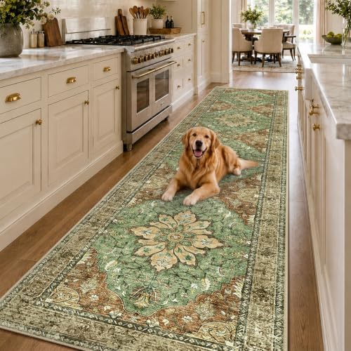 RELEANY Washable Area Rug, Runner 3'x12', Brick/Brown/Green - Image 2
