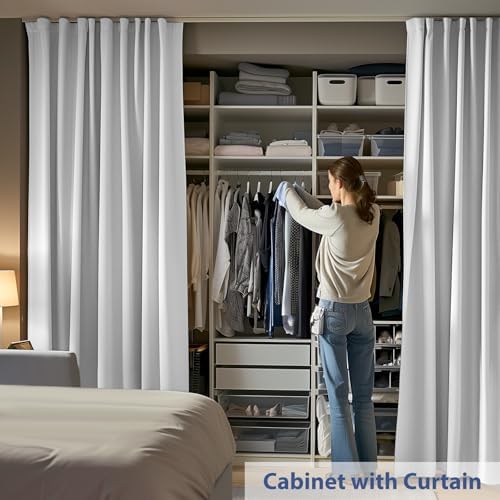 Room Divider Ceiling Mounted Curtains Track Sets Extra Wide Blackout Curtain Flexible Tracks for Bedroom Privacy Partition Separator, 1 Panel White Drape and White Rail, W15 x H8ft - Image 4