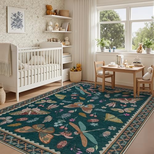 6x9 Area Rug Living Room: Soft Floral Washable Boho Carpet Teal - Image 4